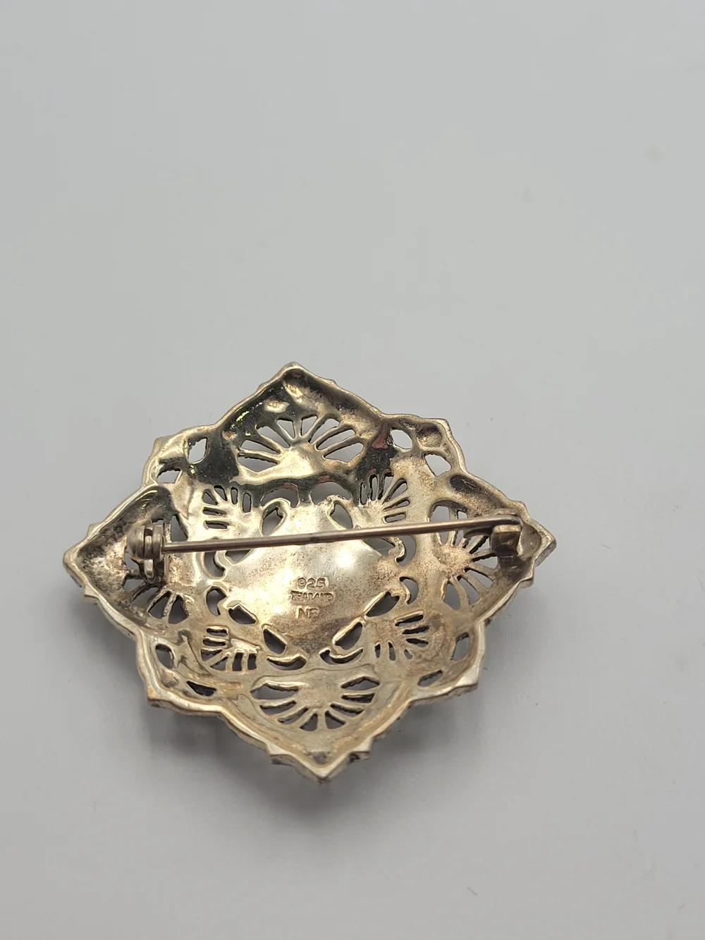 VTG STERLING SILVER PIN BROOCH OPEN WORK WITH MARCASITES BEAUTIFUL
